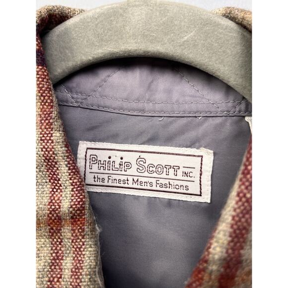 Philip Scott Inc Vintage shirt mens Medium Tan Button front Wool Plaid Pockets - Picture 3 of 9